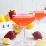 Fresh strawberry lemon drop martini in coupe glass.