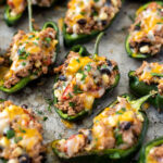 Ground turkey and rice stuffed poblano peppers.