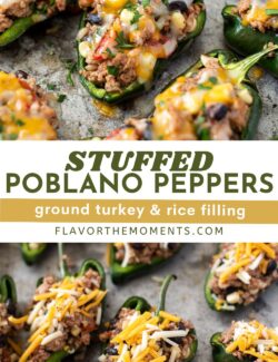 Ground turkey and rice stuffed poblano peppers long pin.