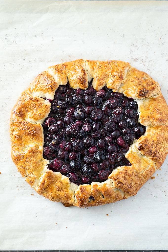 Baked blueberry galette.