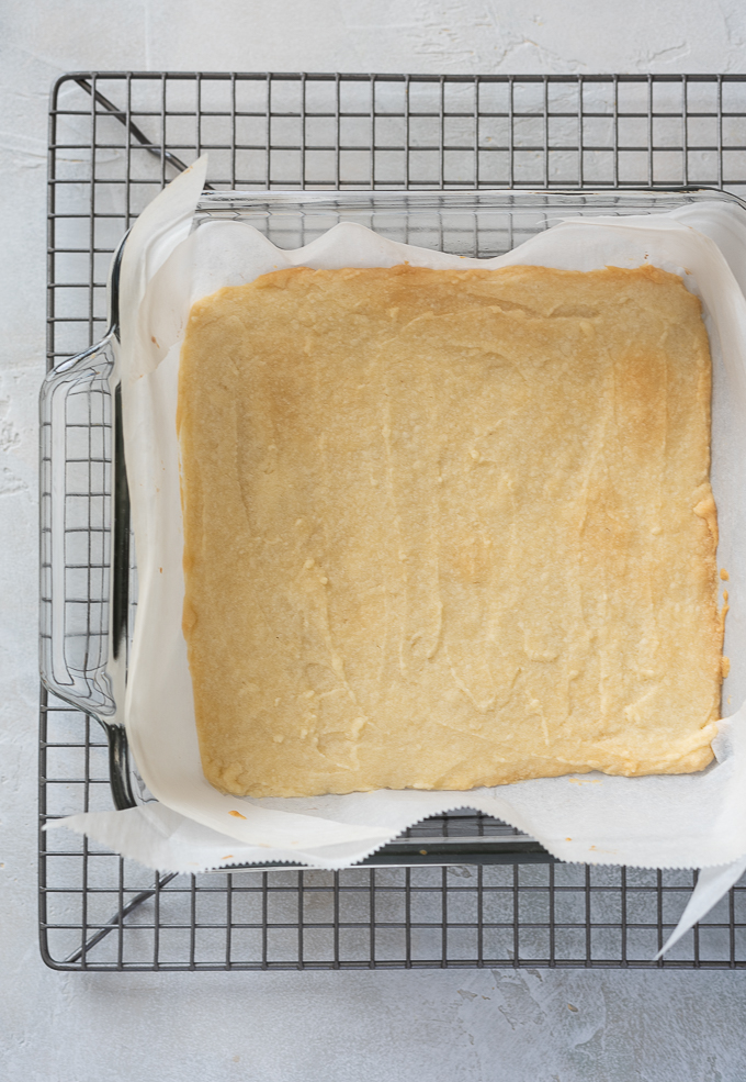 Baked shortbread crust for key lime bars.