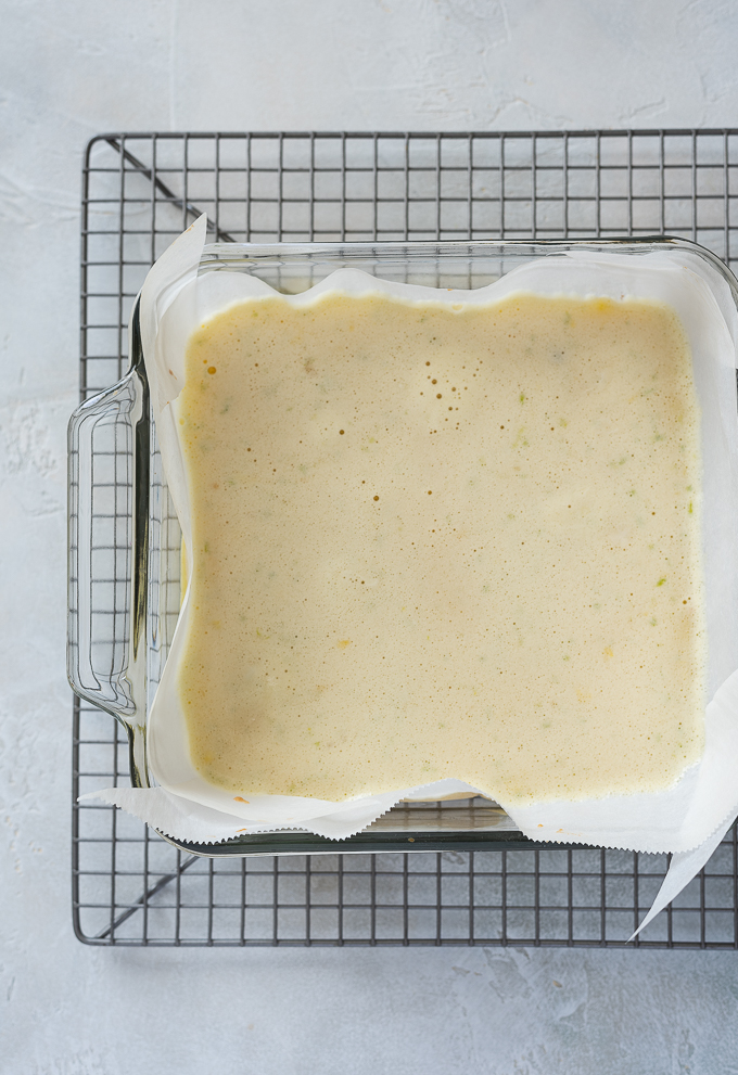 Key lime shortbread bars before baking.