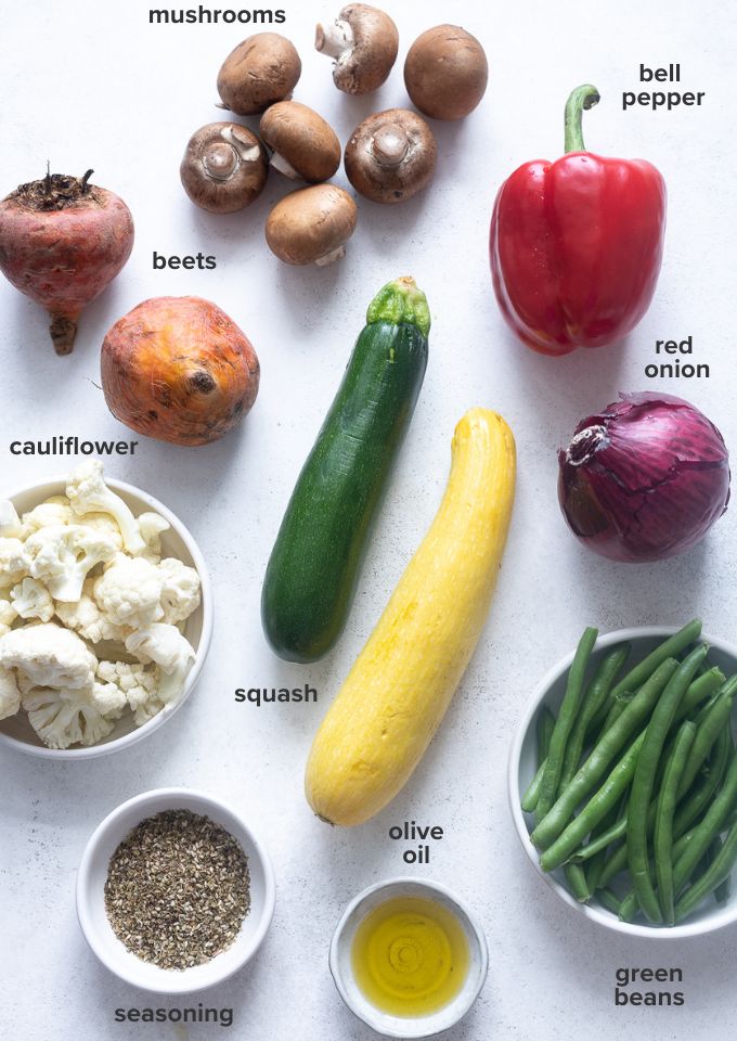Air fryer roasted vegetables recipe ingredients.