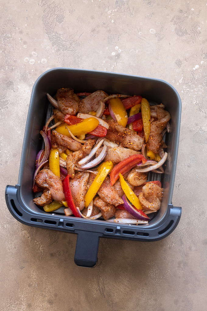 Air fry the chicken fajita mixture.