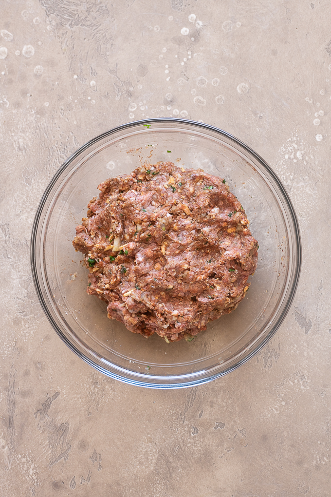 Ground lamb mixture for lamb kofta.