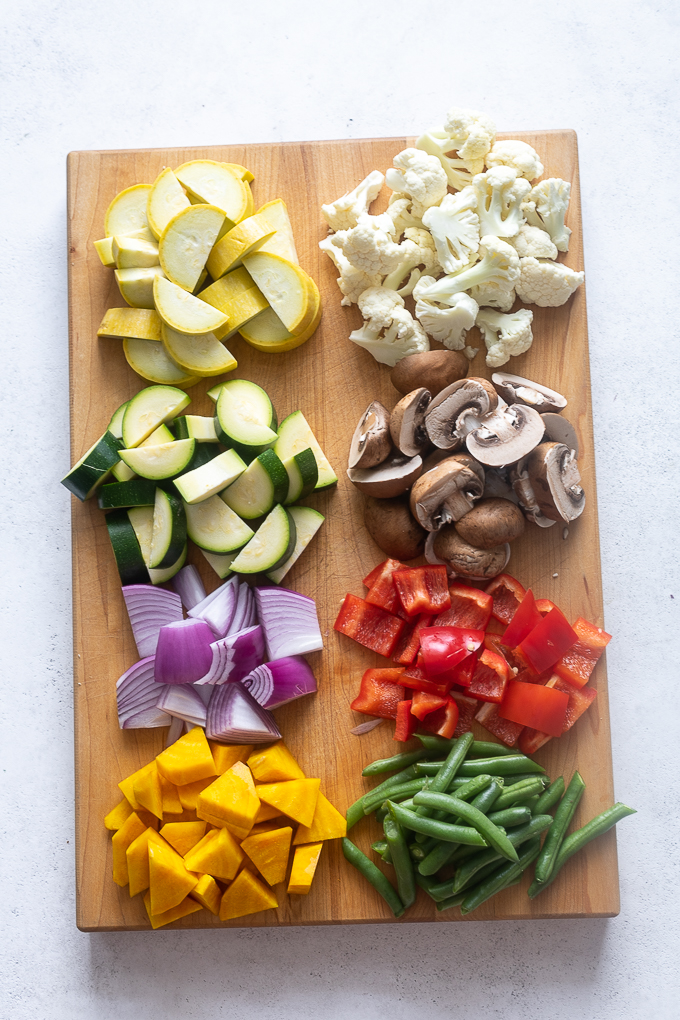 Cut vegetables for air fryer vegetables.