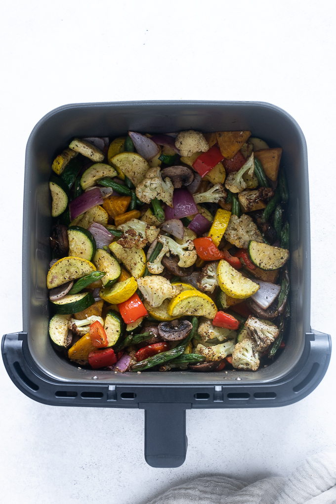 Roasted vegetables in air fryer.