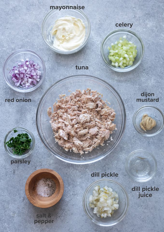 Dill pickle tuna salad recipe ingredients.