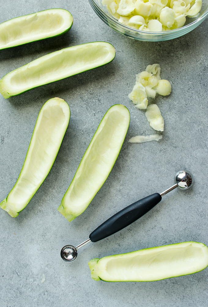 Hollowed out zucchini for zucchini boats.