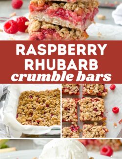 Raspberry rhubarb crumble bars collage pin.