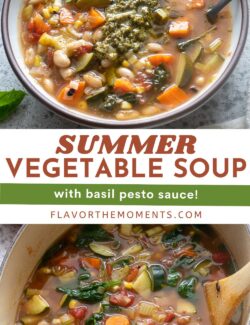 Summer vegetable soup with pesto long pin.
