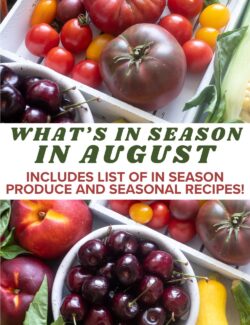 What's in season in August collage pin.