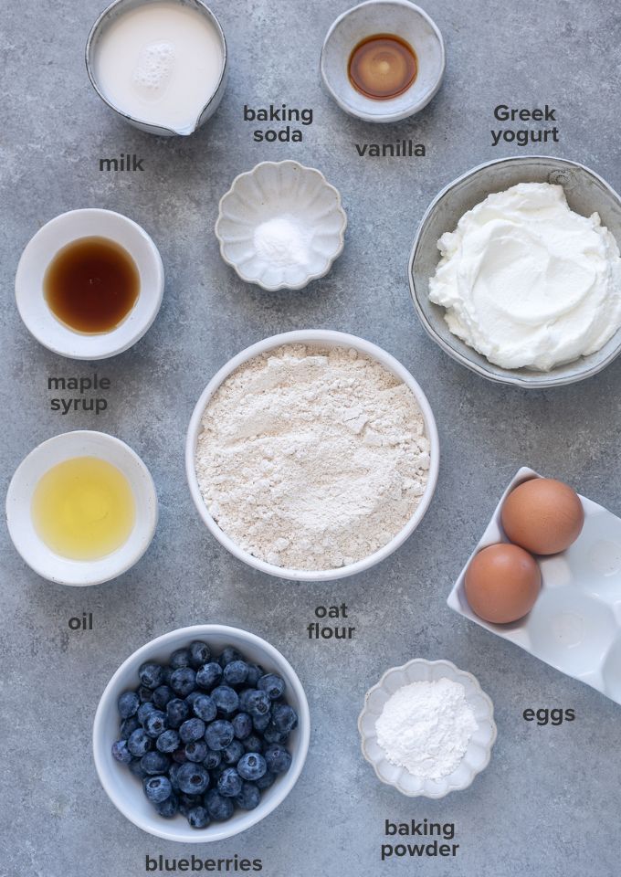 Greek yogurt pancakes recipe ingredients.