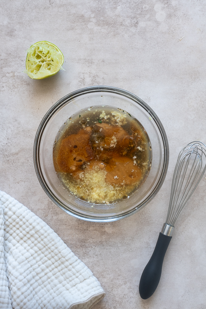 Peanut salad dressing ingredients in a bowl.
