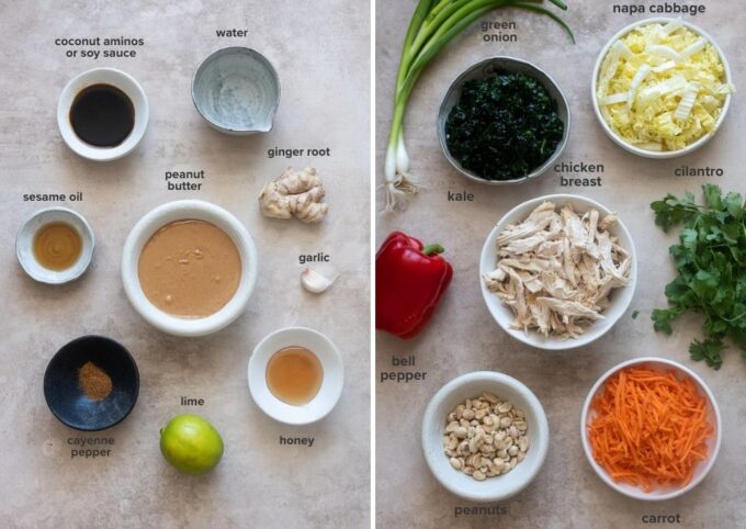 Thai chicken salad with peanut dressing recipe ingredients.