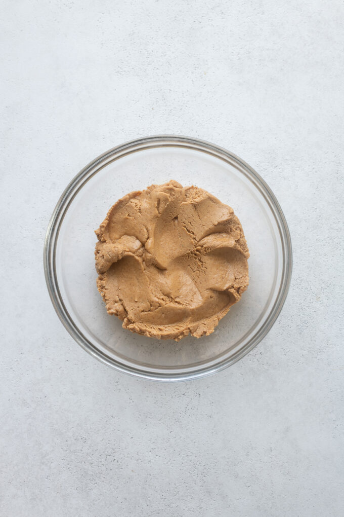 Protein peanut butter cup filling in mixing bowl.