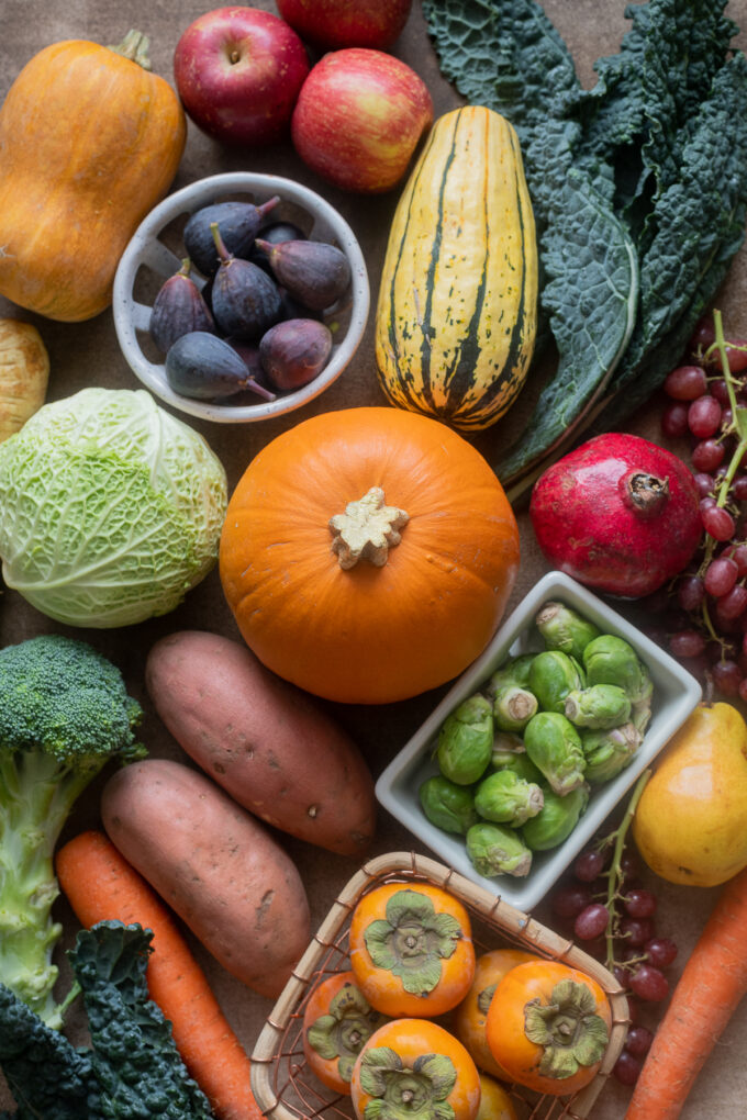 October seasonal produce including pumpkin, sweet potatoes and more.