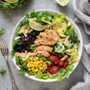 Santa fe chicken salad with sliced chicken breast.