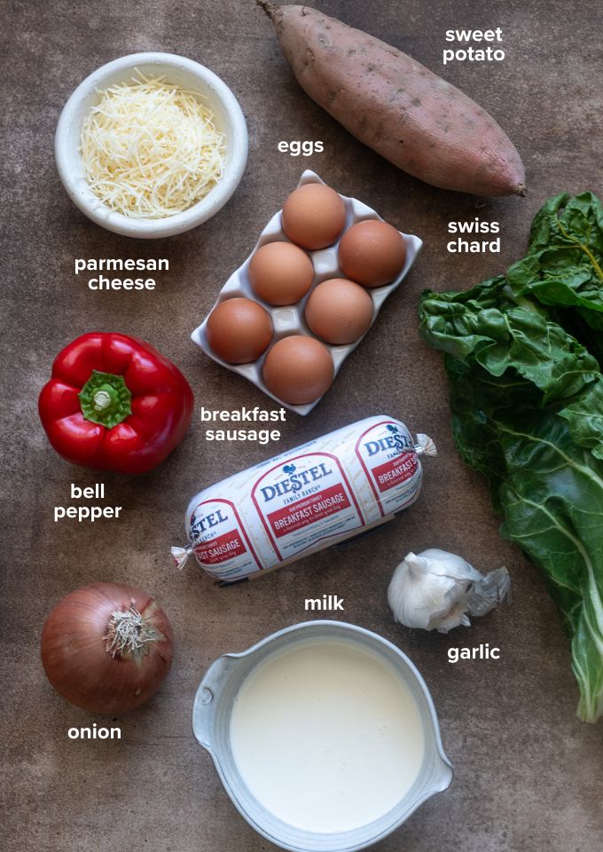 Egg and breakfast sausage casserole recipe ingredients.