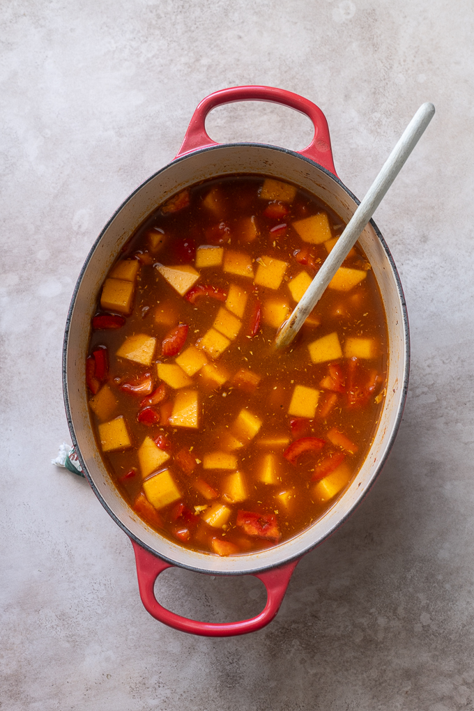 Moroccan soup with chickpeas before cooking.
