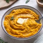 Creamy kabocha squash mash in a serving bowl.