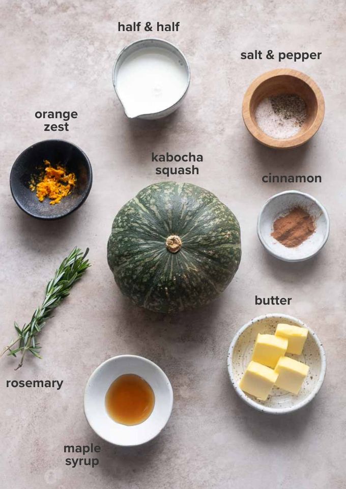 Mashed kabocha squash recipe ingredients.