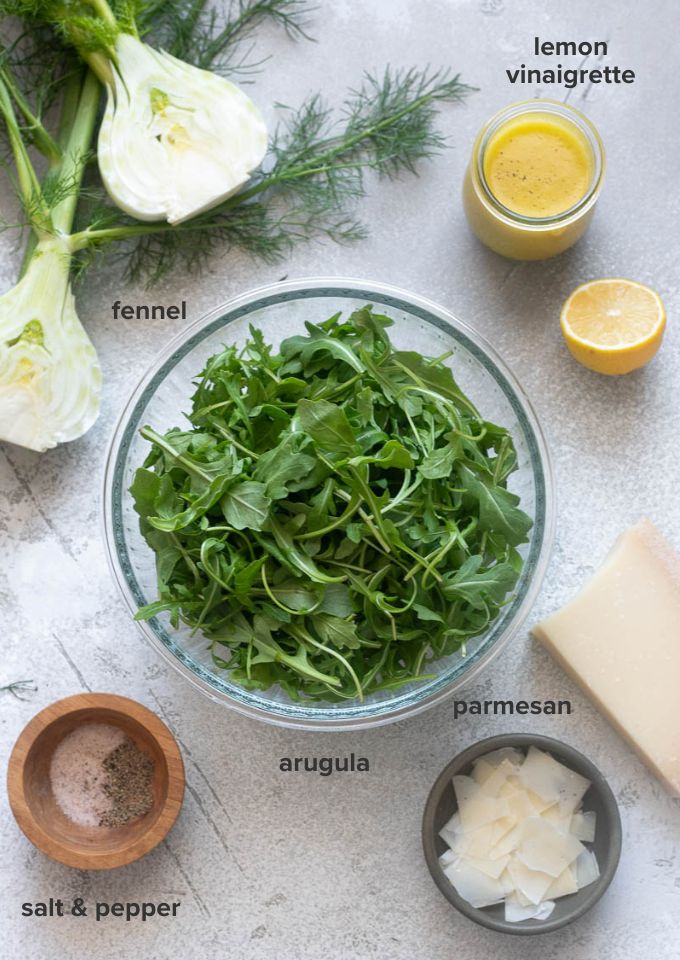 Fennel and arugula salad recipe ingredients.