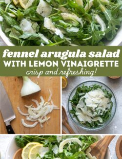 Fennel arugula salad with lemon vinaigrette collage pin.
