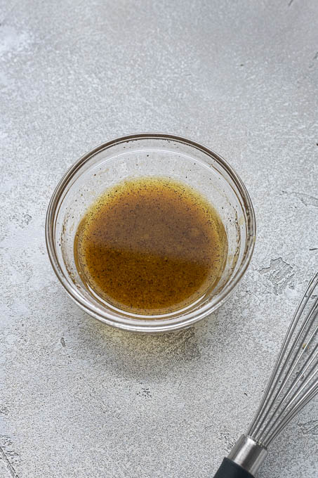 Maple dijon olive oil for Winter roasted vegetable kale salad.