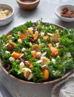 Maple dijon roasted vegetable kale salad
