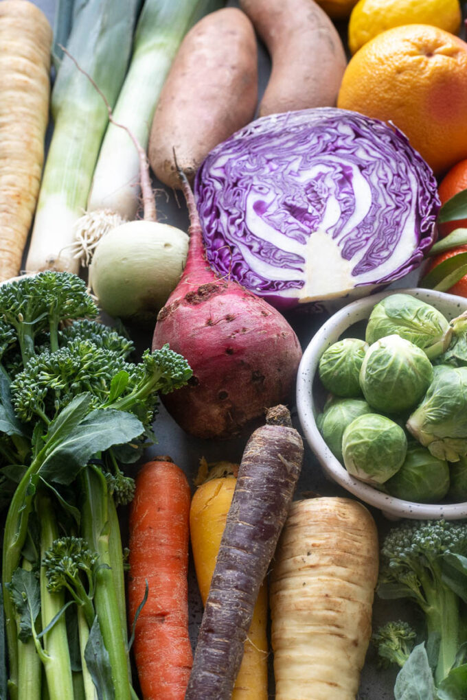 Winter fruits and vegetables like beets, citrus, carrots and more.