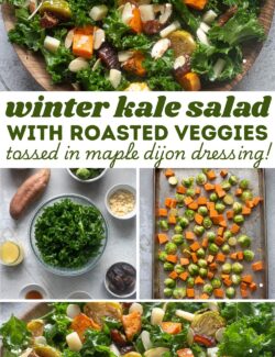 Winter kale salad with roasted sweet potatoes and brussels sprouts!