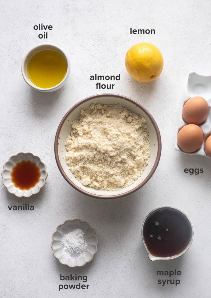 Almond flour lemon loaf cake recipe ingredients.