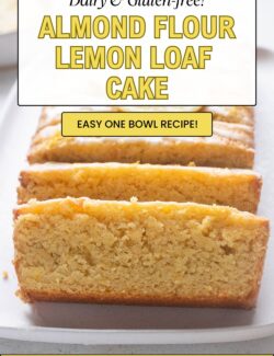 Almond flour lemon loaf cake recipe long pin.