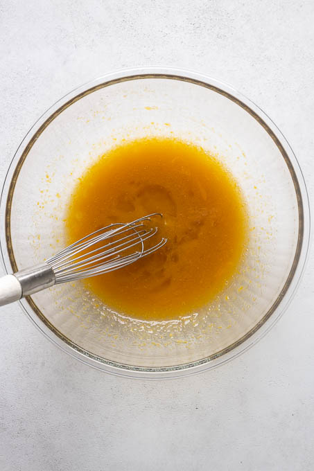 Wet ingredients for almond flour lemon loaf cake.
