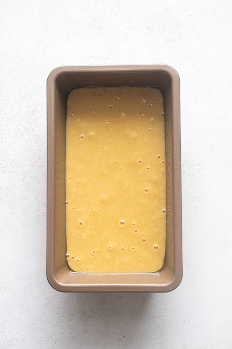 Unbaked almond flour lemon loaf cake.