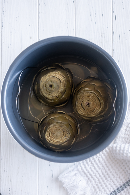 Steamed artichokes in Instant Pot.