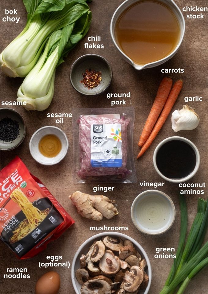 Easy ground pork ramen recipe ingredients.