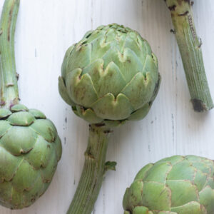 Fresh artichokes before prepping.