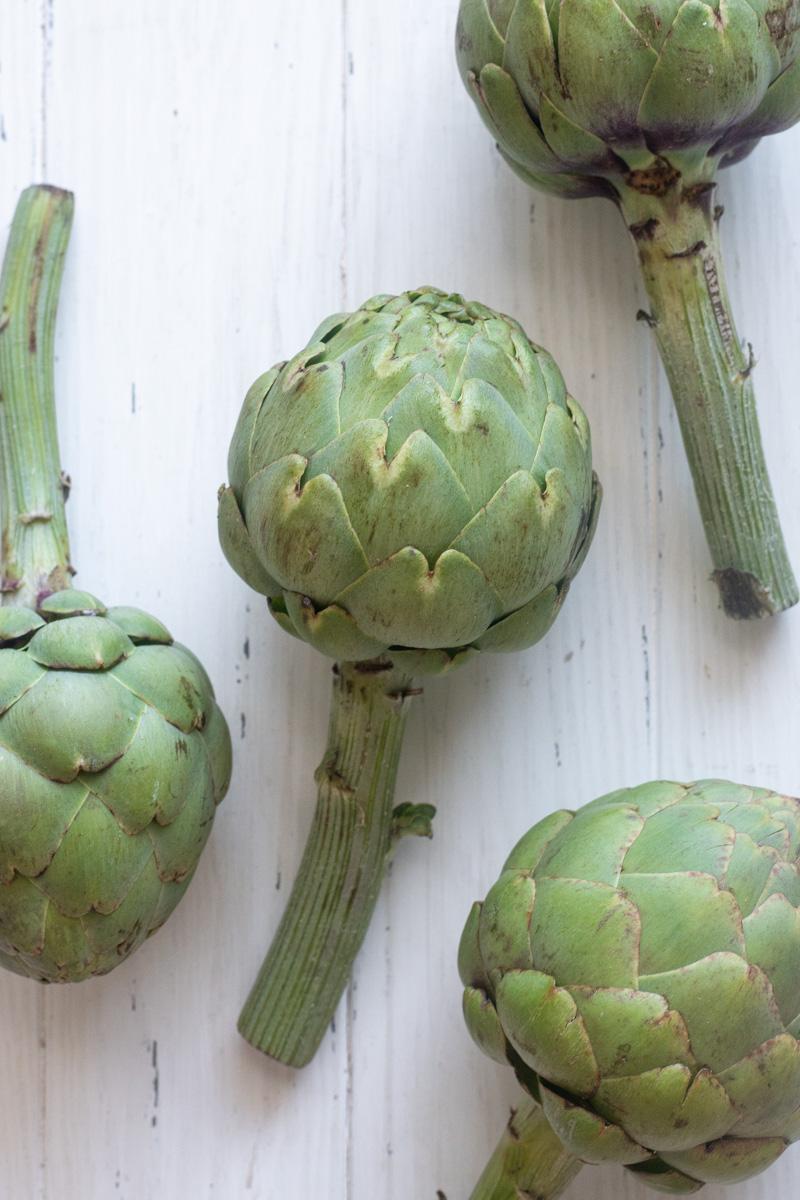 Fresh artichokes before prepping.