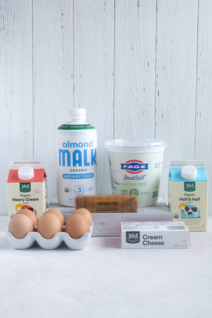 Refrigerator staples including milk, eggs, butter, Greek yogurt and more.