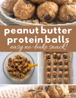 Soft and chewy peanut butter protein balls collage pin.