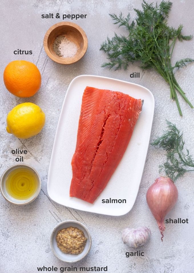 Citrus salmon recipe ingredients.