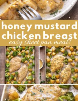 Honey mustard chicken breast sheet pan meal collage pin.