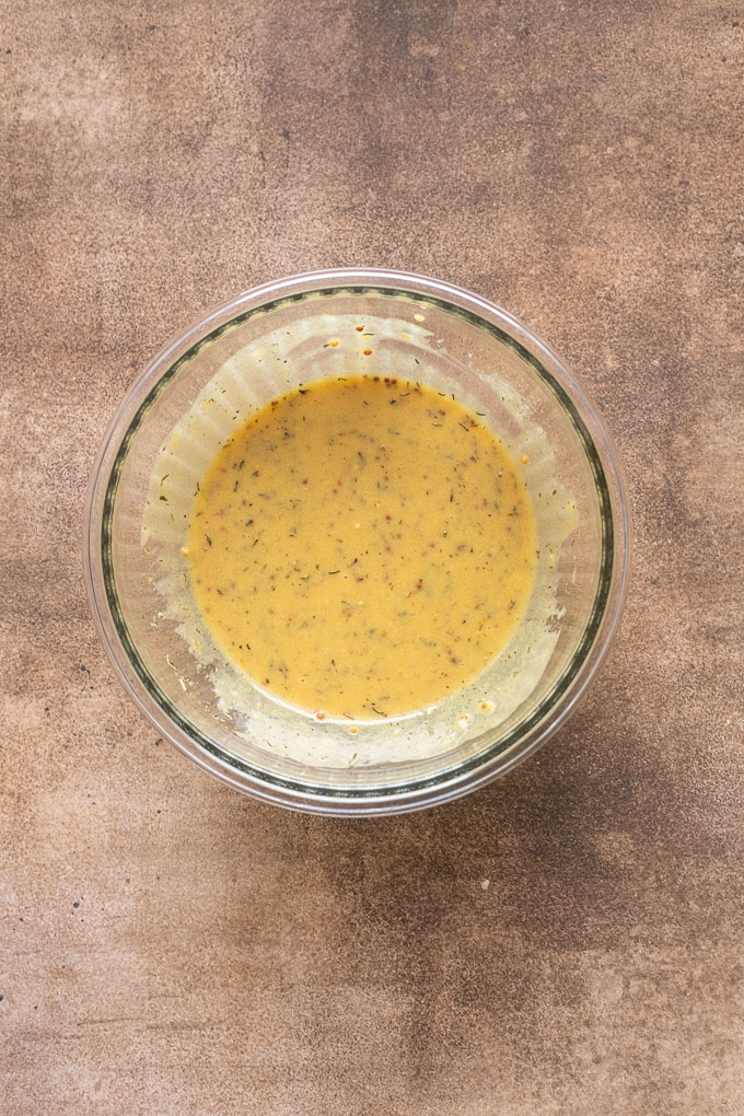 Honey mustard sauce in a bowl.