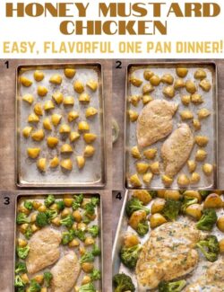 Sheet pan honey mustard chicken collage pin.