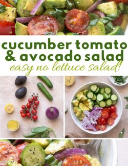 Cucumber tomato avocado salad collage pin.