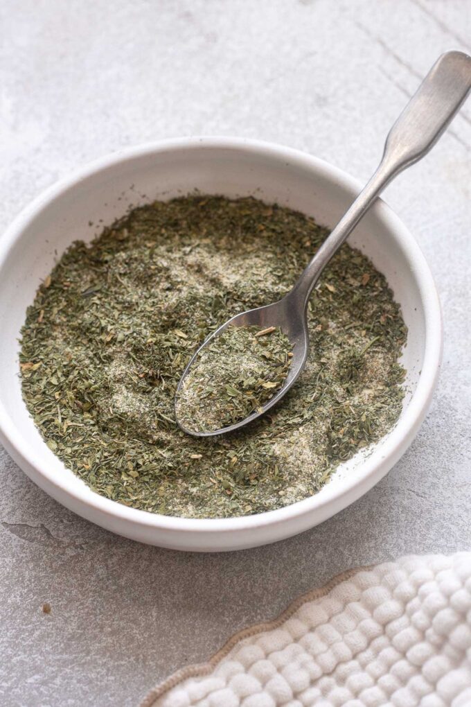 Homemade ranch seasoning showing dried herbs and spices.
