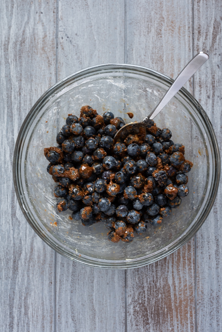 Blueberry filling in mixing bowl.