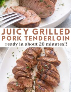 Juicy grilled pork tenderloin long pin.